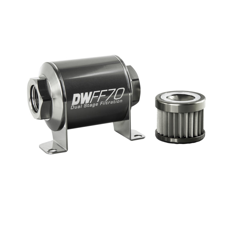 DeatschWerks Stainless Steel 10AN 10 Micron Universal Inline Fuel Filter Housing Kit (70mm) 8-03-070-010K