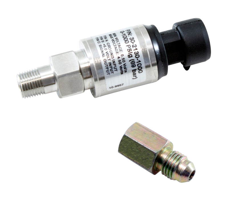 AEM 1000 PSIg Stainless Sensor Kit - 1/8in NPT Male Thread to -4 Adapter 30-2130-1000