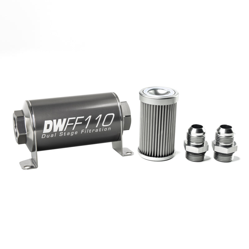 DeatschWerks Stainless Steel 10AN 10 Micron Universal Inline Fuel Filter Housing Kit (110mm) 8-03-110-010K-10
