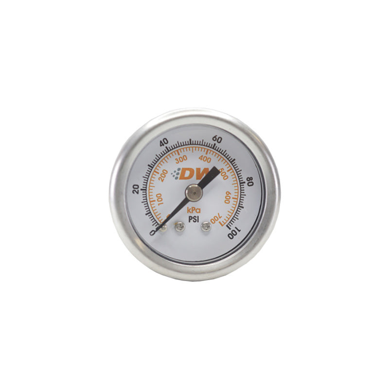 DeatschWerks 0-100 PSI 1/8in NPT Mechanical Fuel Pressure Gauge 1.5in Diameter Black Housing 6-01-GL