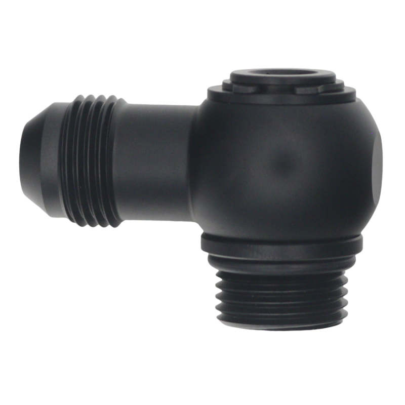 DeatschWerks 8AN ORB Male to 8AN Male Flare Low Profile 90-Degree Swivel - Anodized Matte Black 6-02-0416-B