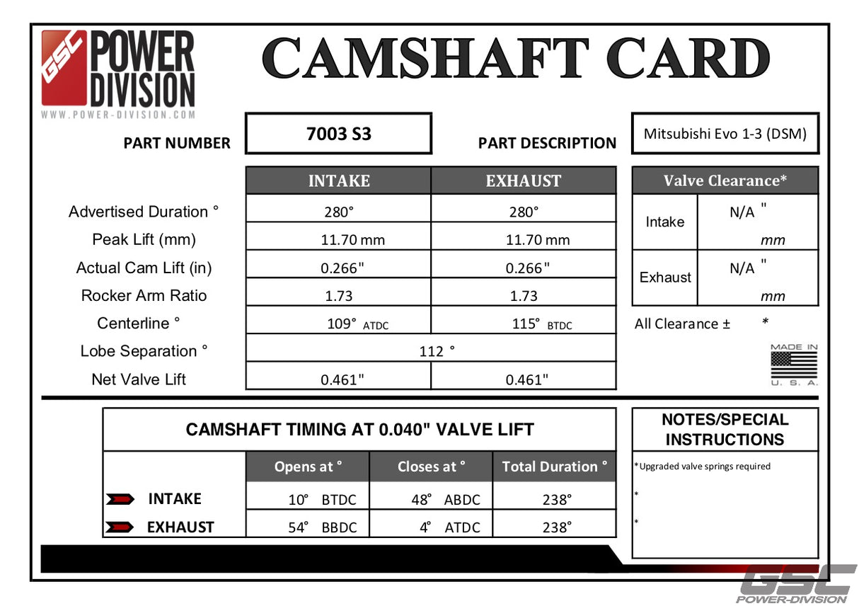 GSC P-D 4G63T EVO 1-3/ DSM 90-98 Billet Cams 280/280