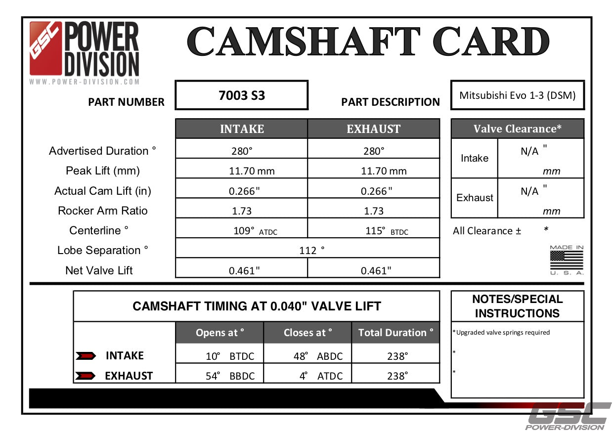 GSC P-D 4G63T EVO 1-3/ DSM 90-98 Billet Cams 280/280