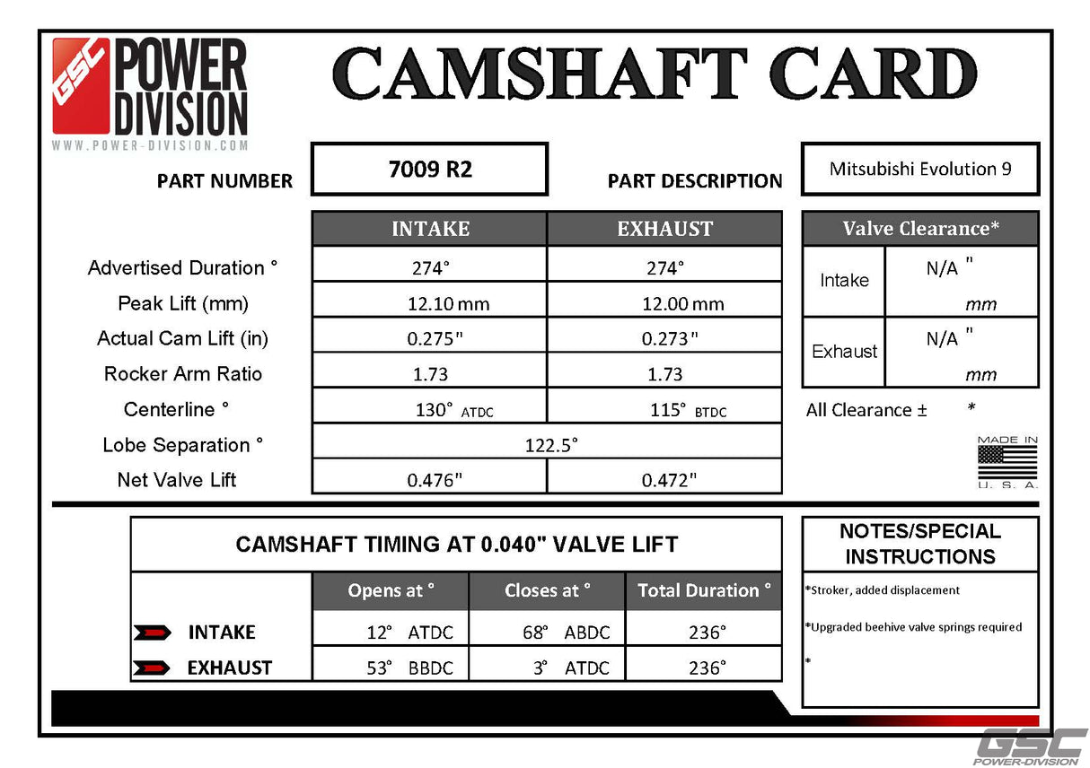 GSC P-D Mitsubishi Evo 9 Mivec 4G63T Stroker R2 Cams 274/274 Billet