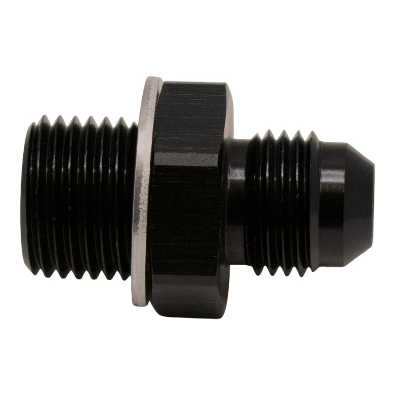 DeatschWerks 6AN Male Flare to M16 X 1.5 Male Metric Adapter (Incl Washer) - Anodized Matte Black 6-02-0615-B