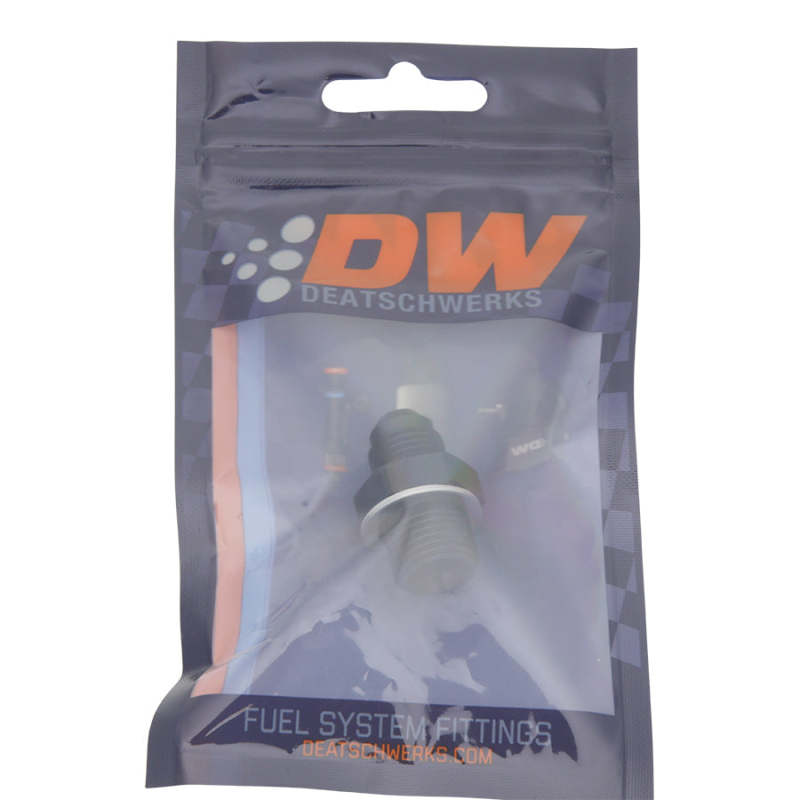 DeatschWerks 6AN Male Flare to M16 X 1.5 Male Metric Adapter (Incl Washer) - Anodized Matte Black 6-02-0615-B