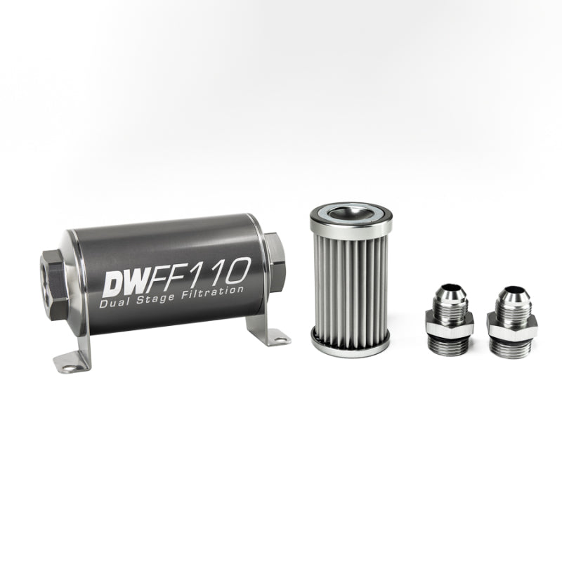 DeatschWerks Stainless Steel 8AN 5 Micron Universal Inline Fuel Filter Housing Kit (110mm) 8-03-110-005K-8