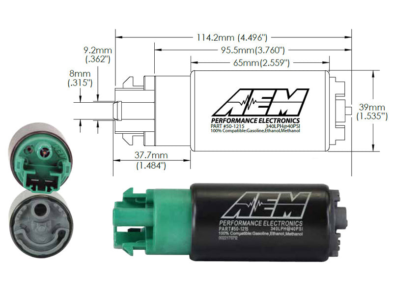 AEM 340LPH 65mm Fuel Pump Kit w/ Mounting Hooks - Ethanol Compatible 50-1215