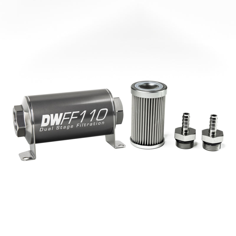 DeatschWerks Stainless Steel 5/16in 10 Micron Universal Inline Fuel Filter Housing Kit (110mm) 8-03-110-010K-516