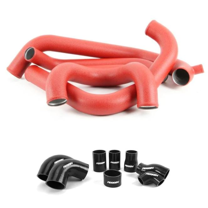 Perrin Performance 2015-2017 Subaru STI FMIC Red Boost Tubes w/ Black Silicone Couplers PSP-ITR-438-2RD/BK
