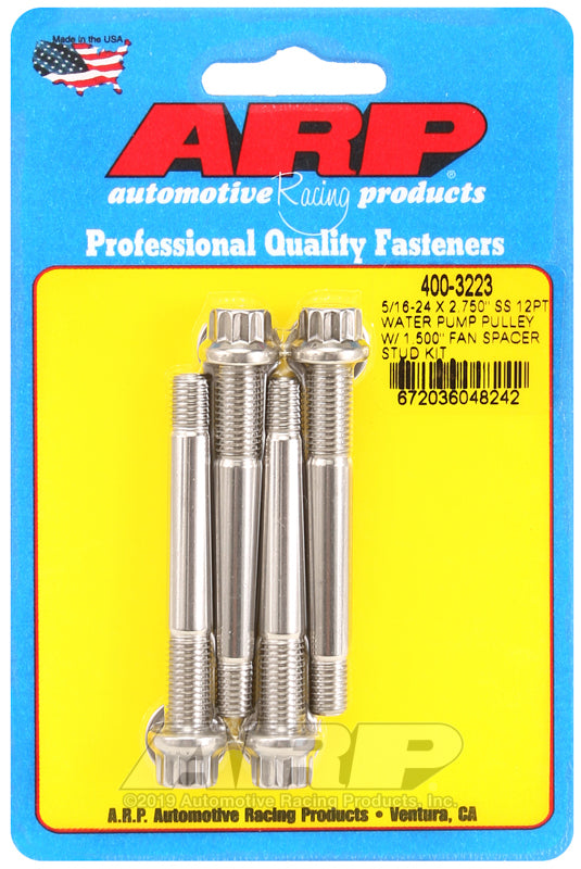 ARP 5/16-24 X 2.750 SS 12pt water pump pulley w/ 1.500in fan spacer stud kit 400-3223