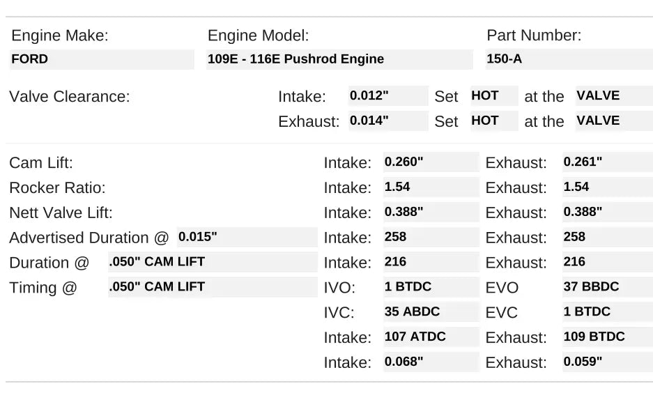 150-A | 109E-116E Camshaft