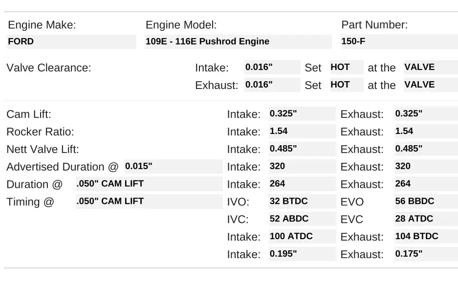 150-F | 109E-116E Camshaft