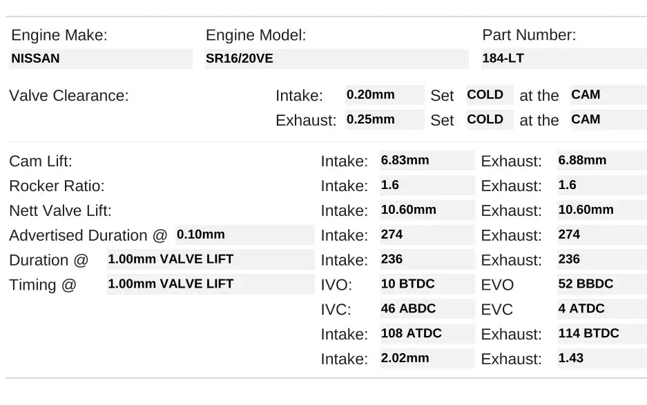 184-LT | SR16VE / SR20VE Turbo