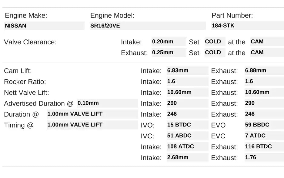 184-STK | SR16VE / SR20VE Turbo