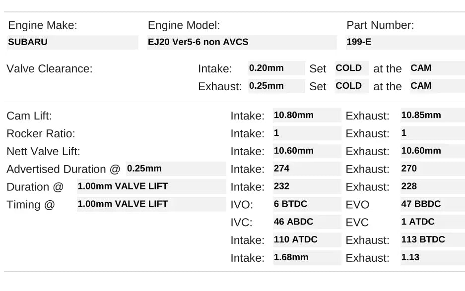 199-E | EJ20 V5+ non AVCS