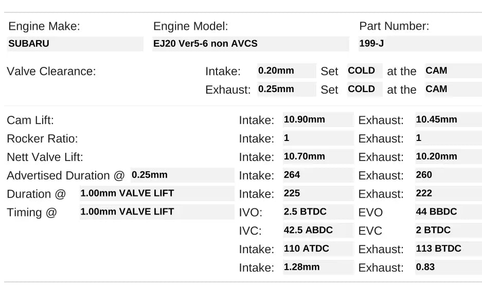 199-J | EJ20 V5+ non AVCS