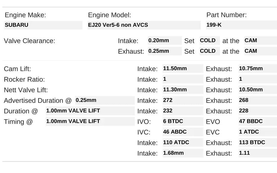 199-K | EJ20 V5+ non AVCS