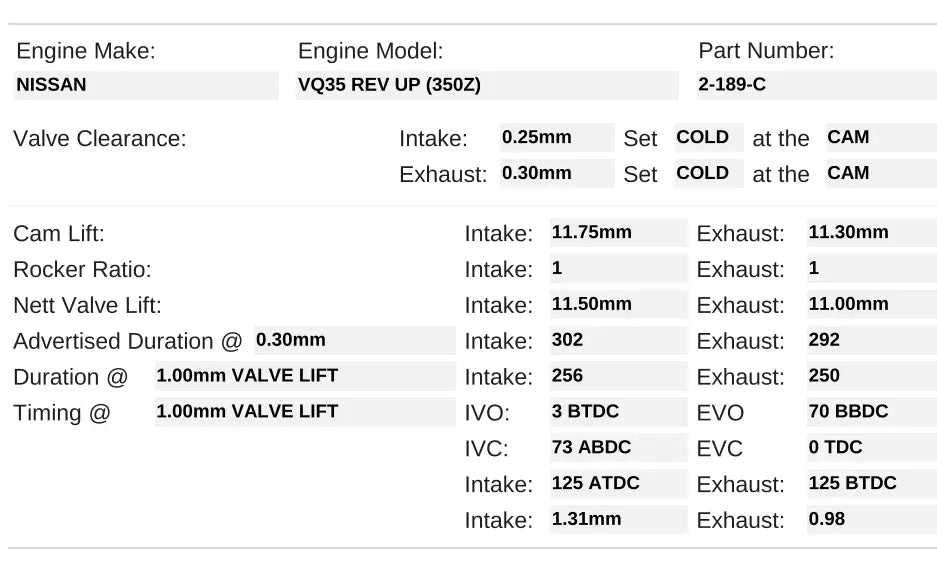 2-189-C | VQ35 Racing Only