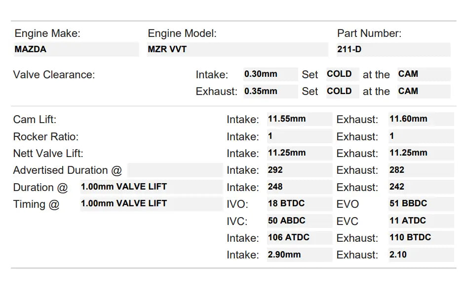 211-D | MZR 2.0l LF-VE (NA)