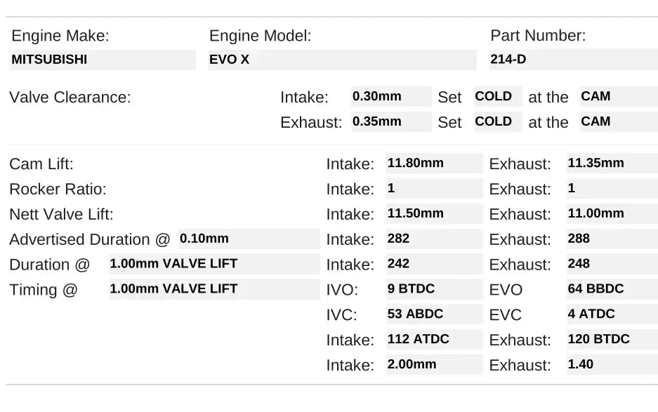 214-D | EVO X 4B11T