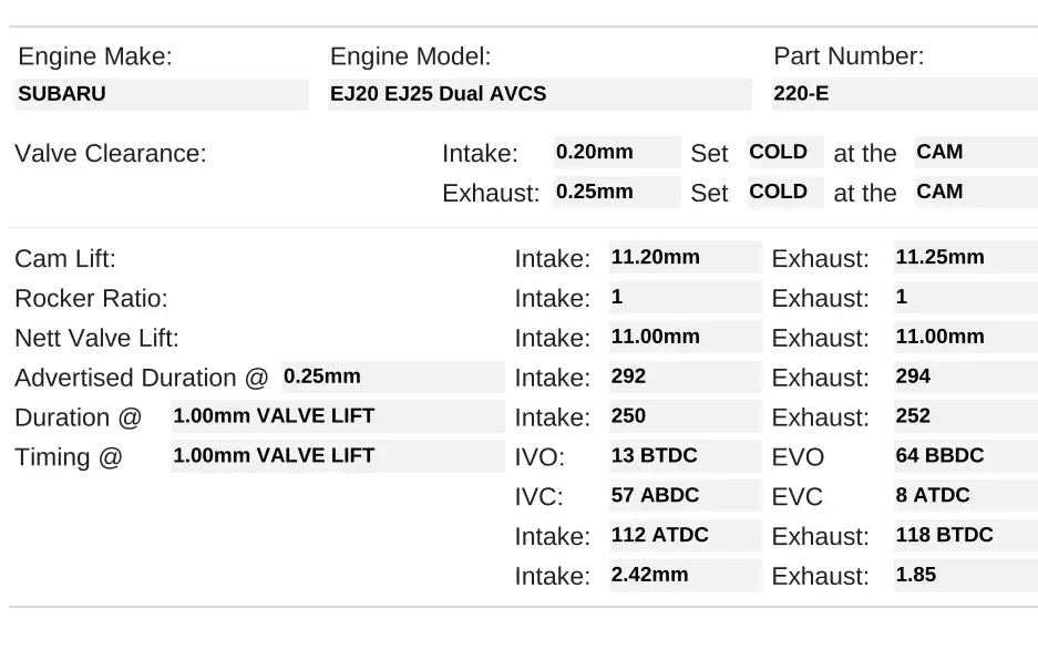 220-E | EJ257 STI Dual AVCS