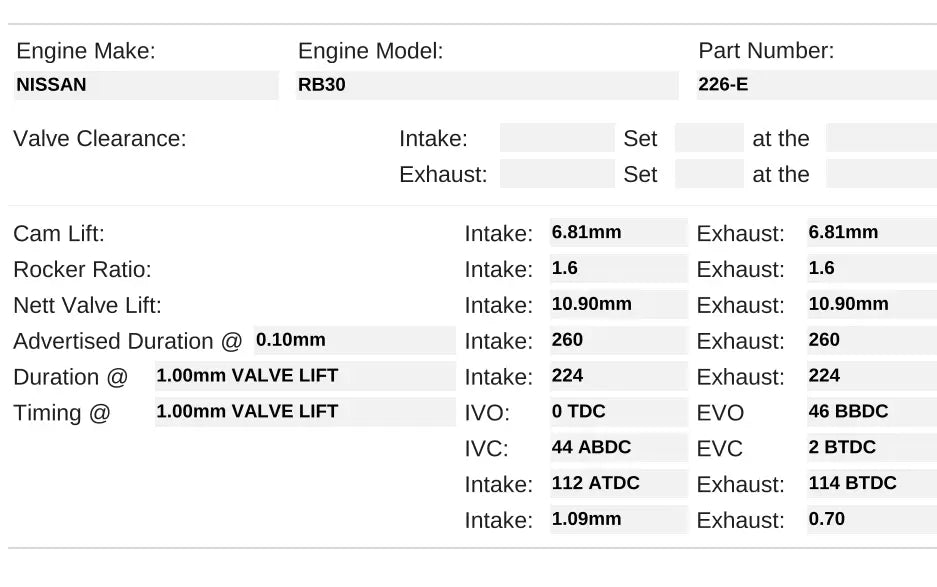 226-E | RB30 SOHC Hydraulic