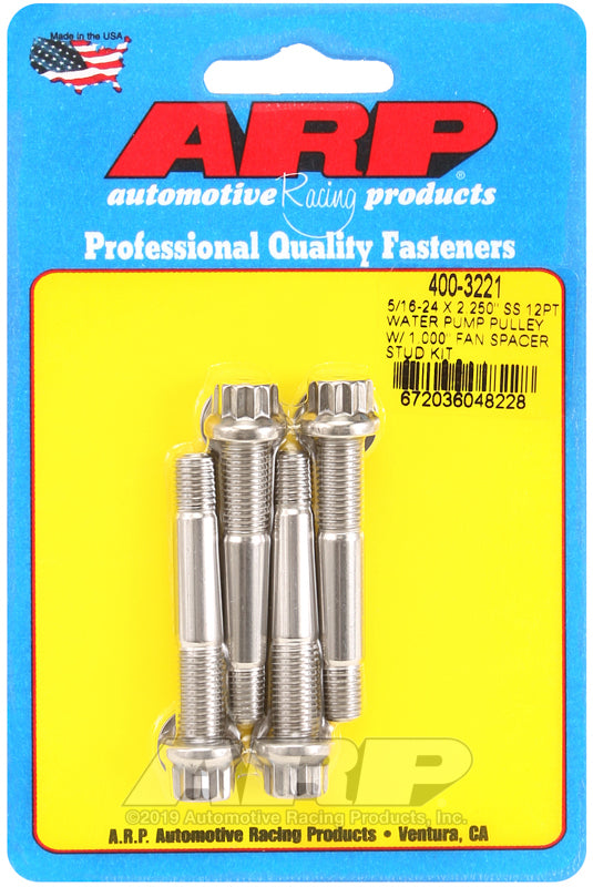 ARP 5/16-24 x 2.250 SS 12pt Water Pump Pulley w/1.000in Fan Spacer Stud Kit 400-3221