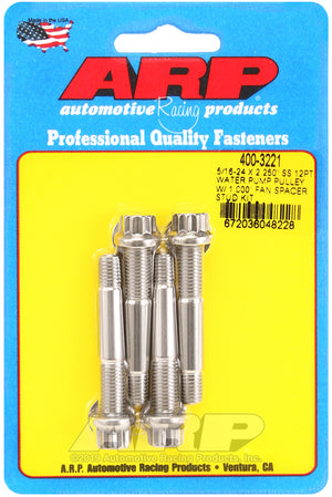 ARP 5/16-24 x 2.250 SS 12pt Water Pump Pulley w/1.000in Fan Spacer Stud Kit 400-3221