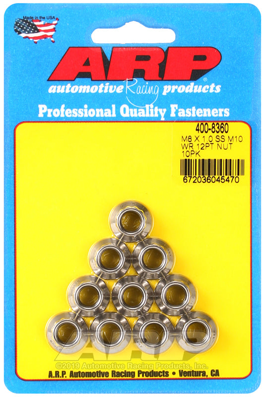 ARP M8 X 1.00 (M10 wr) SS 12pt nut kit 400-8360