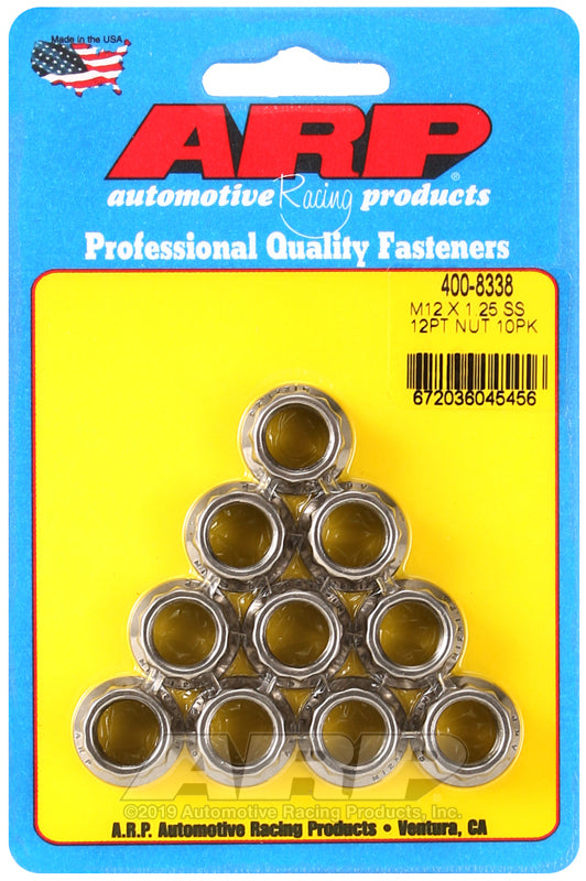 ARP M12 X 1.25 (.750 collar) SS 12pt nut kit 400-8338