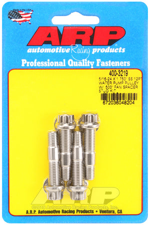ARP 5/16-24 X 1.750 SS 12pt water pump pulley w/ .500in fan spacer stud kit 400-3219