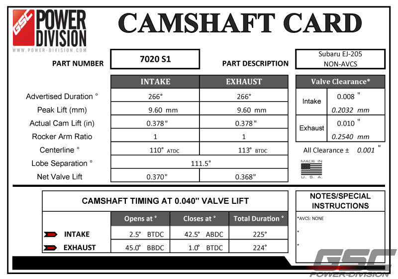 GSC P-D 02-05 2.0L WRX S1 Cams 270/266 Billet