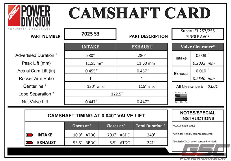 GSC P-D 06-07 2.5L WRX & 04-07 STi S3 Cams 282/282 Billet