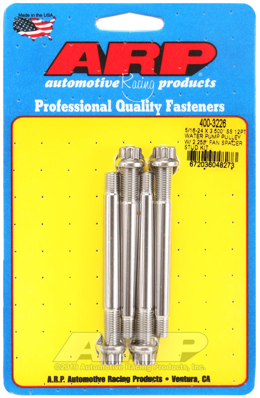 ARP 5/16-24 X 3.500 SS 12pt water pump pulley w/ 2.250in fan spacer stud kit 400-3226