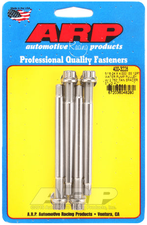 ARP 5/16-24 X 4.000 SS 12pt water pump pulley w/ 2.750in fan spacer stud kit 400-3228