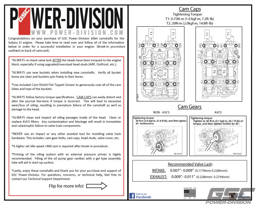 GSC P-D Subaru EJ-205 (Non-AVCS) S3 Billet Cams 280/280 7020S3