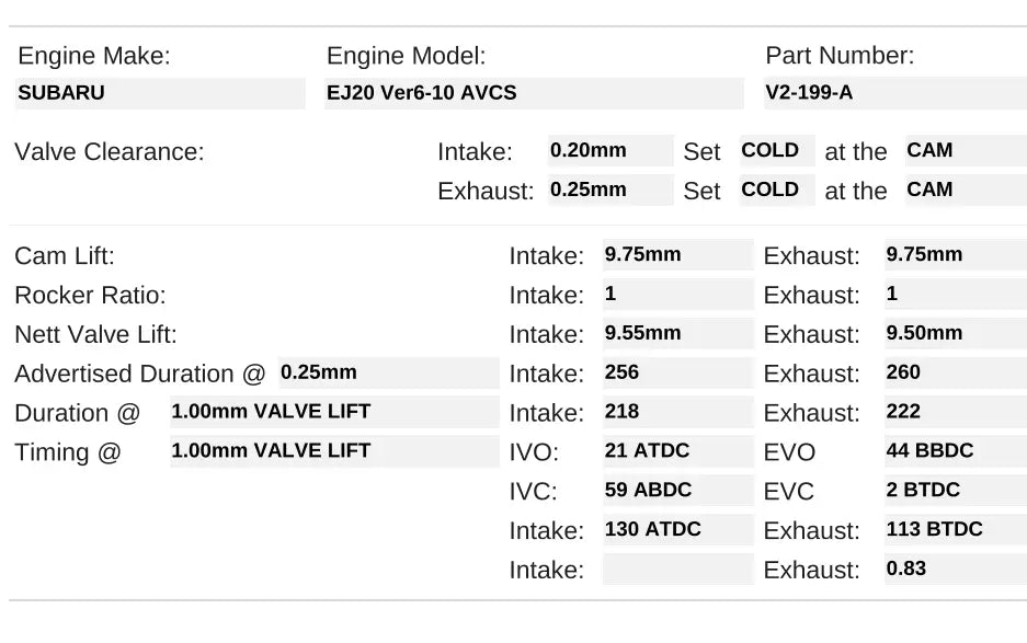 V2-199-A | EJ20 STi V7-10 AVCS