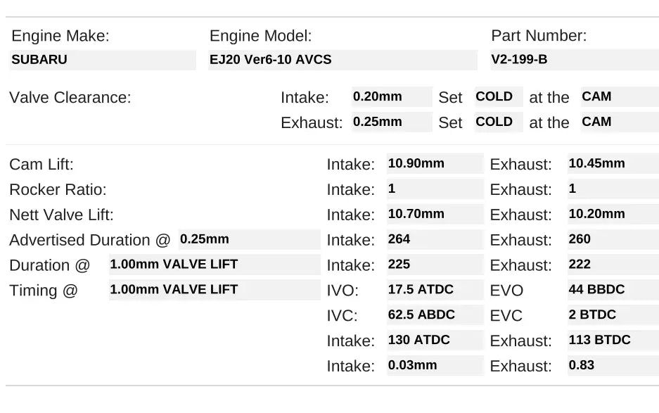 V2-199-B | EJ20 STi V7-10 AVCS