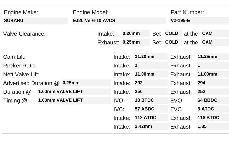 V2-199-E | EJ20 STi V7-10 AVCS