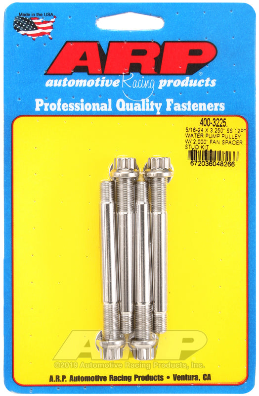 ARP 5/16-24 X 3.250 SS 12pt water pump pulley w/ 2.000in fan spacer stud kit 400-3225