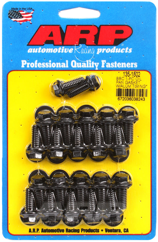 ARP BB Chevy 1-pc Oil Pan Gasket w/ Alum Timing Cover Hex Bolt Kit 135-1802