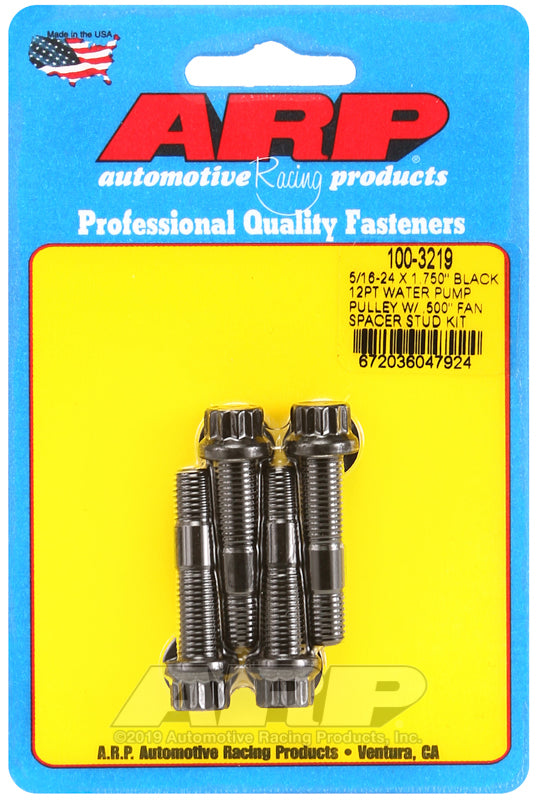 ARP 5/16-24 X 1.750 black 12pt water pump pulley w/ .500in fan spacer stud kit 100-3219
