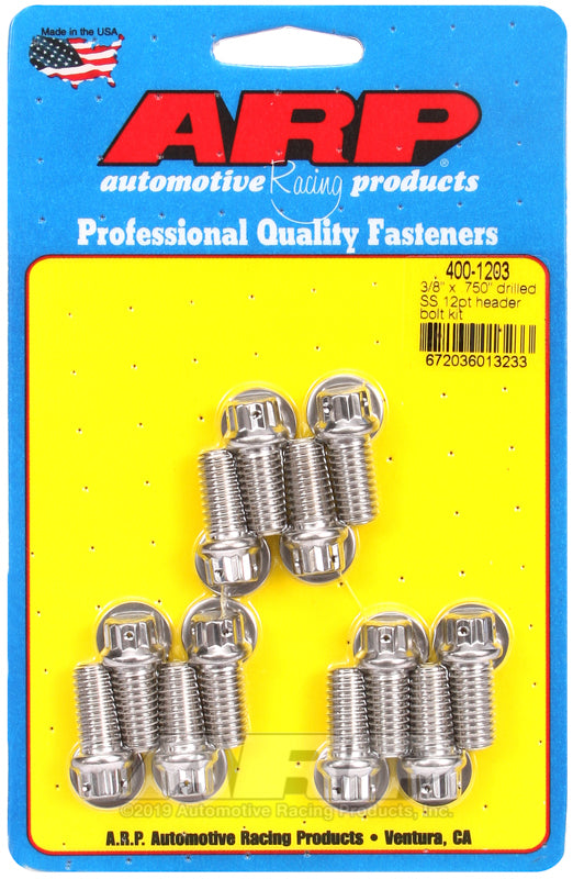 ARP 3/8 x .750 drilled SS 12pt header bolt kit 400-1203