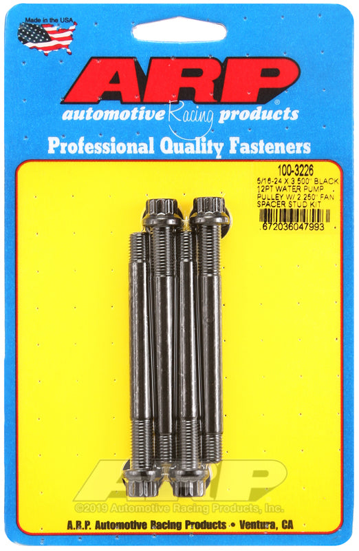 ARP 5/16-24 X 3.500 black 12pt water pump pulley w/ 2.250in fan spacer stud kit 100-3226