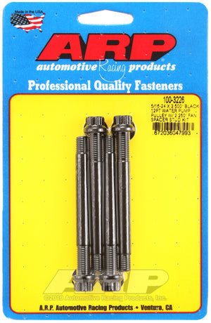 ARP 5/16-24 X 3.500 black 12pt water pump pulley w/ 2.250in fan spacer stud kit 100-3226