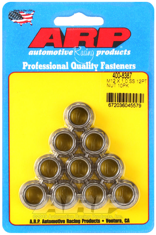 ARP M12 X 1.00 (M14 wr) SS 12pt nut kit 400-8387