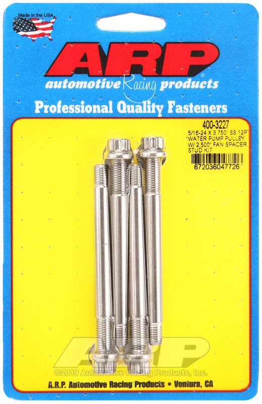 ARP 5/16-24 X 3.750 SS 12pt water pump pulley w/ 2.500in fan spacer stud kit 400-3227
