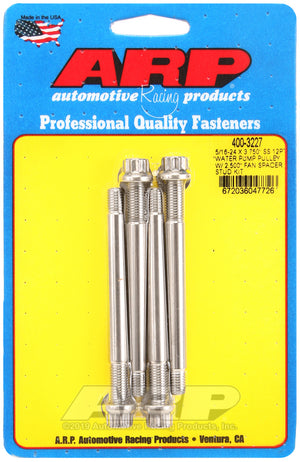 ARP 5/16-24 X 3.750 SS 12pt water pump pulley w/ 2.500in fan spacer stud kit 400-3227