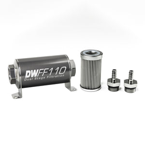 DeatschWerks Stainless Steel 5/16in 10 Micron Universal Inline Fuel Filter Housing Kit (110mm) 8-03-110-010K-516